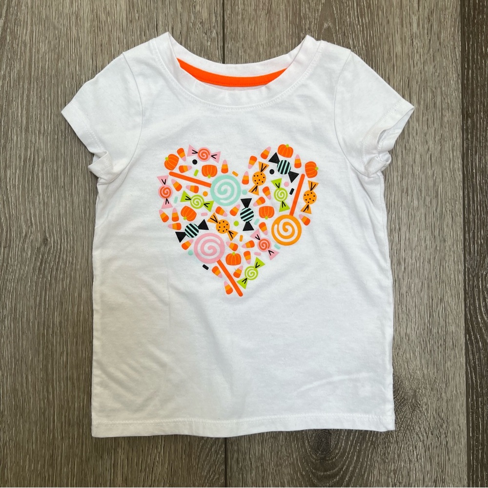 CAT AND JACK HALLOWEEN SHORT SLEEVE SHIRT CANDY WHITE 2T